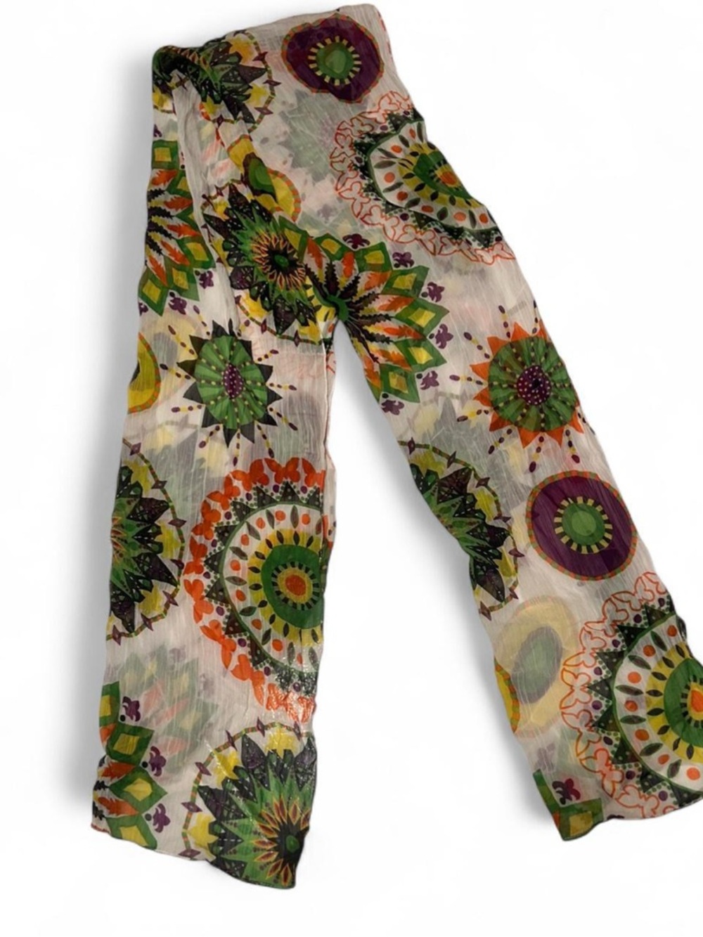 Bohemian Floral Medallion Scarf in Green & Orange